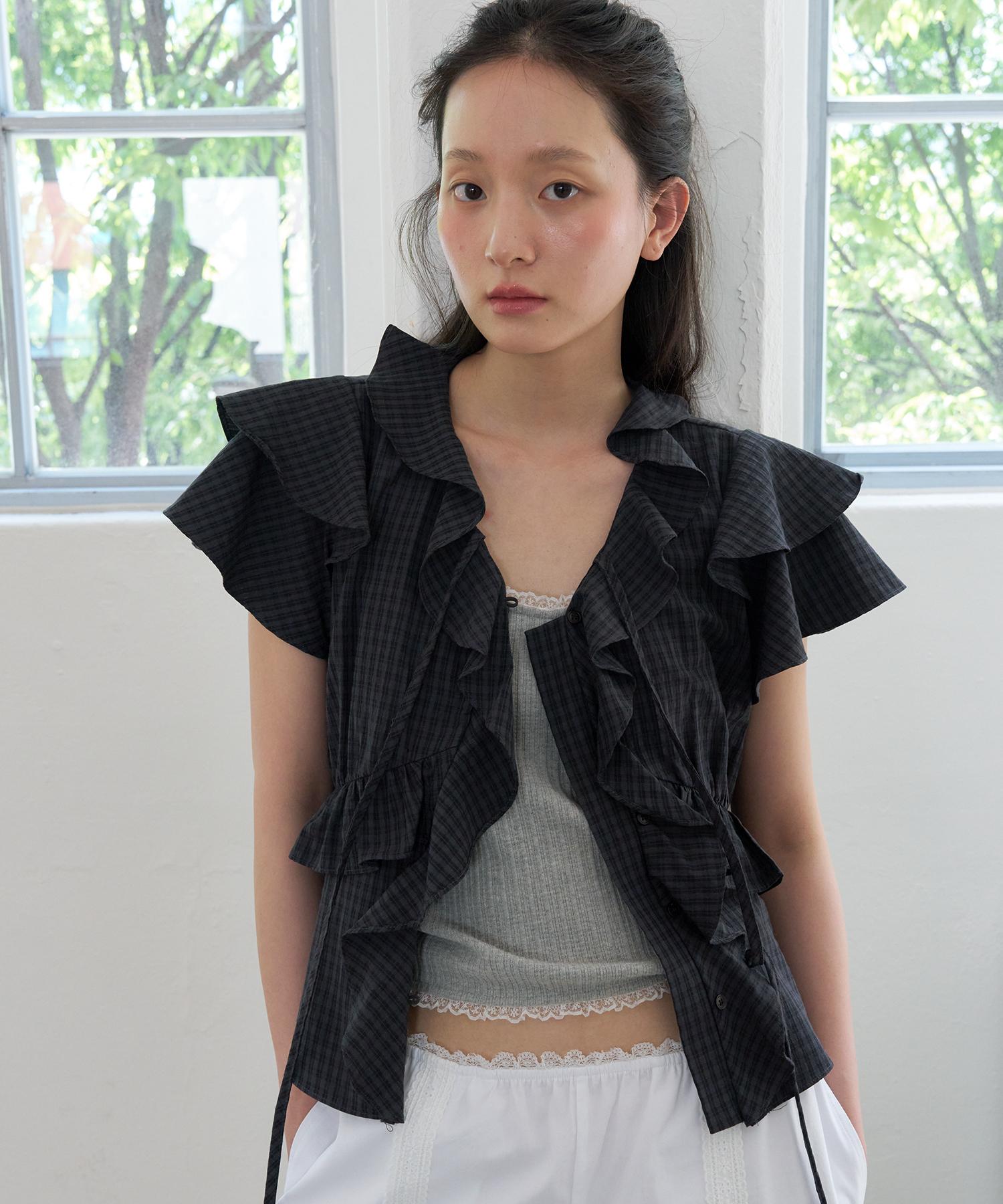 Soire Layered Ruffle Blouse - Charcoal Charcoal