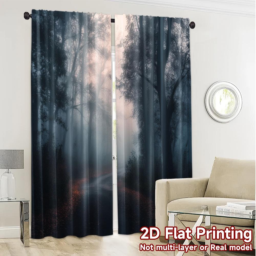 2pcs, 2D FLAT PRINTING Curtains (Without Rod) Foggy Pathway Print Modern Curtains Versatile Fabric Curtains Holiday Decorative