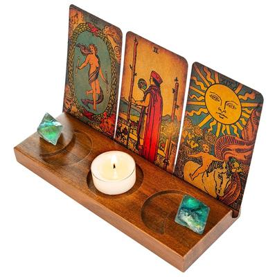 Ahşap Tarot Kart Tutucu Kristal Taş Ay Yıldız Ekran Organizatör
