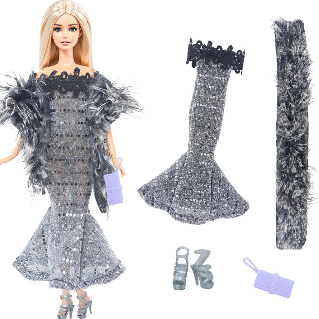 Elegant Doll Clothes for 30cm Doll 11.5'' Girl Doll Dress Fishtail Skirt with Scarf Handbag Shoes Accessories Kids Toy Gift