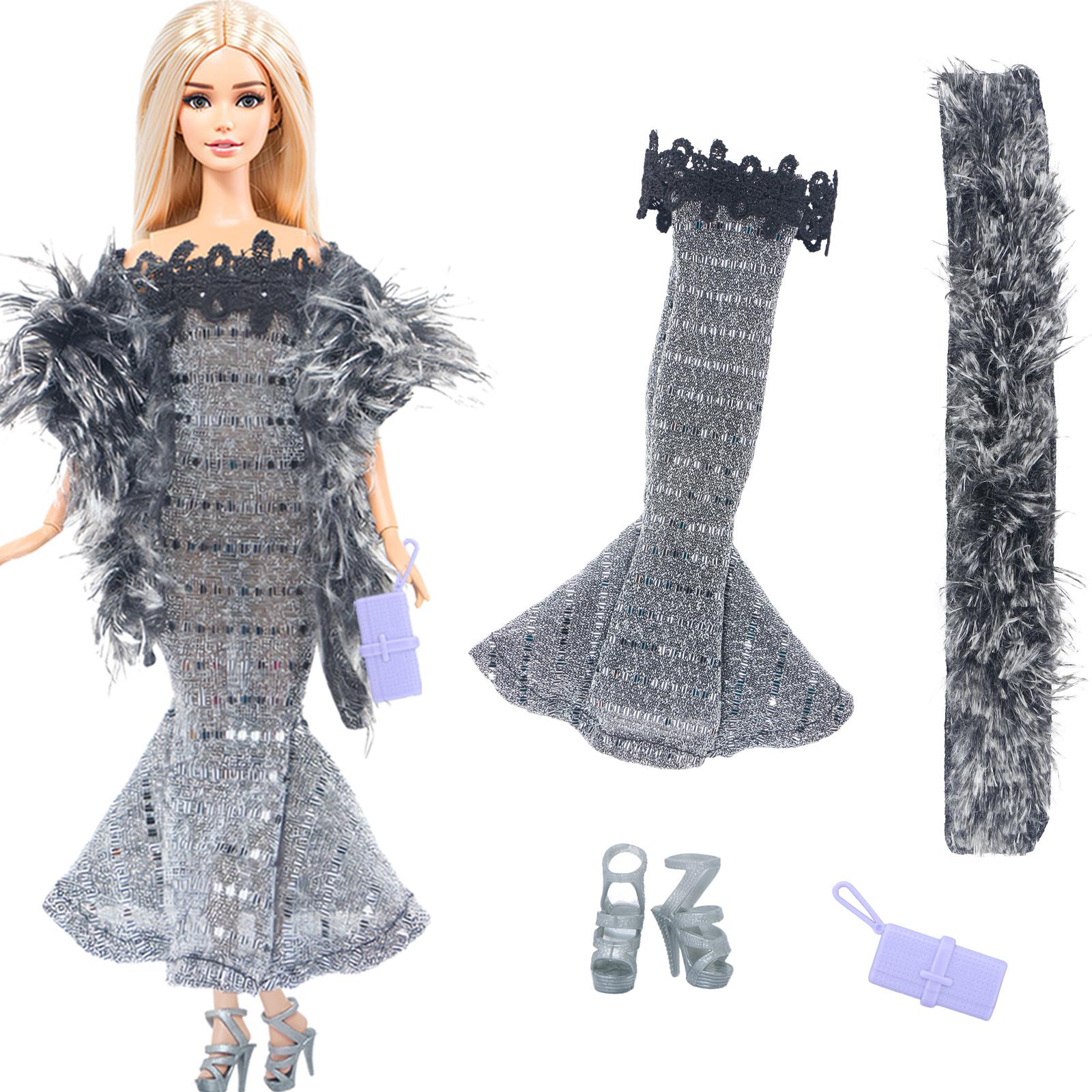 

Элегантная одежда для куклы Барби 11,5 Платье для куклы-девочки Юбка «рыбий хвост» с шарфом, сумочкой, туфлями, аксессуарами Детская игрушка, подарок