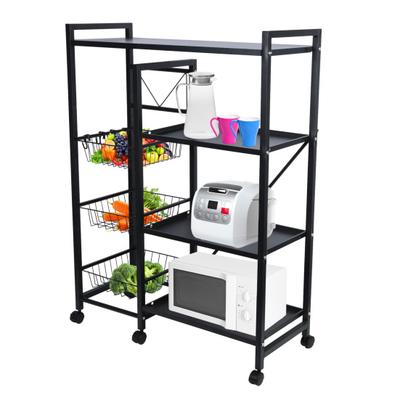 Vegetable Basket Storage Rack, 4 Tier Stackable Storage Basket with 360 Degree Wheels, Kitchen Baker Rack, Spice Rack Microwave Organizer Workstation