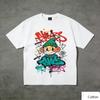 T-shirt Grafica Vintage Ragazzo Cartone Animato, Maglietta in Cotone Girocollo a Maniche Corte, Top Unisex con Stampa Graffiti