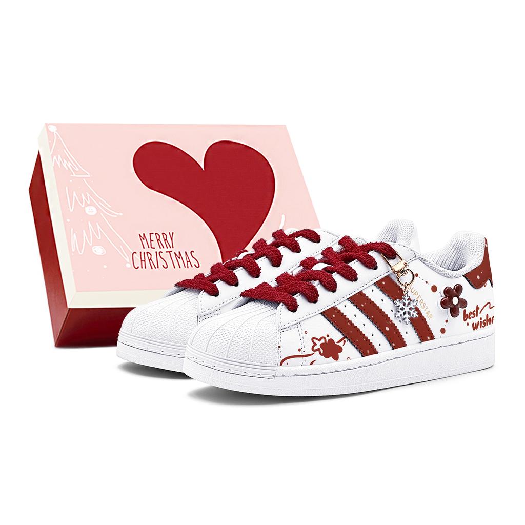 Adidas Originals SUPERSTAR Slip Resistant Abrasion Resistant Low top Skateboard Shoes Unisex White Red EG4958(Team88-S-BOX)
