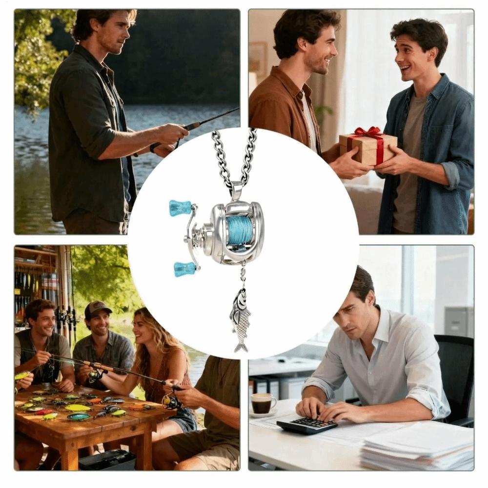 Massives Metallmaterial Mini Angelrolle Anhänger Halskette Zarte Textur Outdoor-Accessoire Halskette