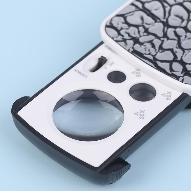30X 60X 90X Pocket Jewelry Magnifier With Uv Led Light Slide Out Magnifying Glass Optical Lens Loupe For Diamonds Coins Stamps