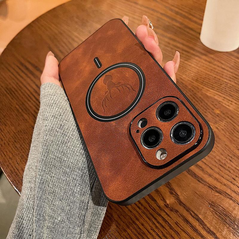 

Винтажный чехол с рисунком лося для iPhone 15 14 Pro Max 13 12 11, противоударный матовый кожаный чехол Magsafe