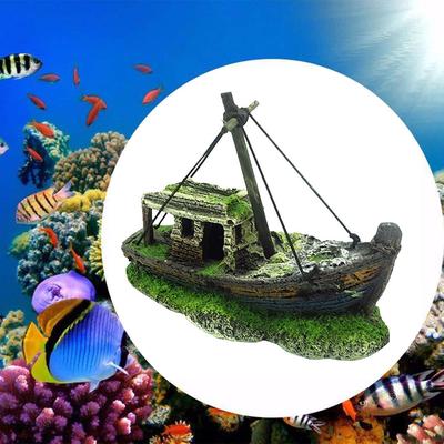 Ornement d'aquarium Plantes artificielles Herbe Algues Épave de bateau pirate Rocaille Pierre lumineuse Décor d'accessoires de paysage d'aquarium