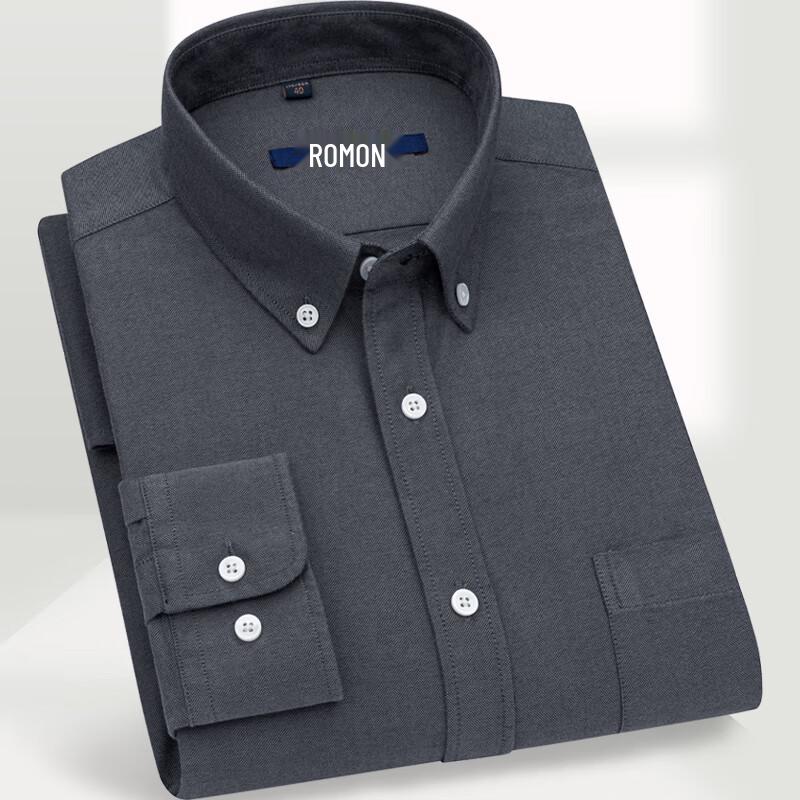 Romon Men's Solid Oxford Casual Long-Sleeve Shirt