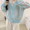 2025 Autumn Dopamine Colorblock Argyle Knit Cardigan Sweater Coat