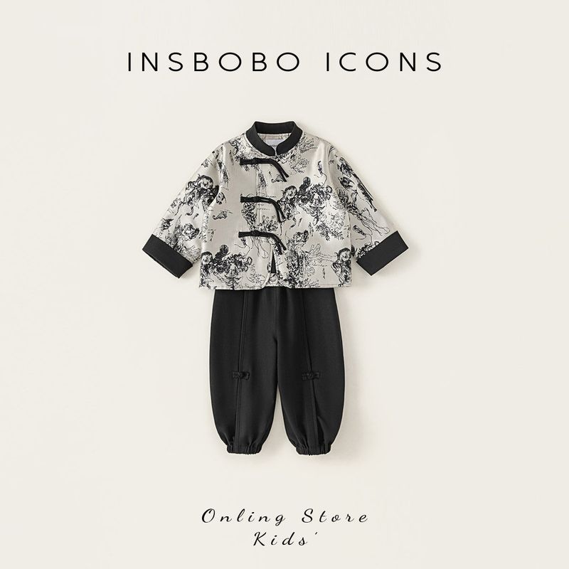 One-Year-Old Formal Hanfu Suit for Boys, Children s Spring Outfit 2026 New Style, Handsome Little Boy Chinese Style Tang Suit, Retro Trendy Black 90
