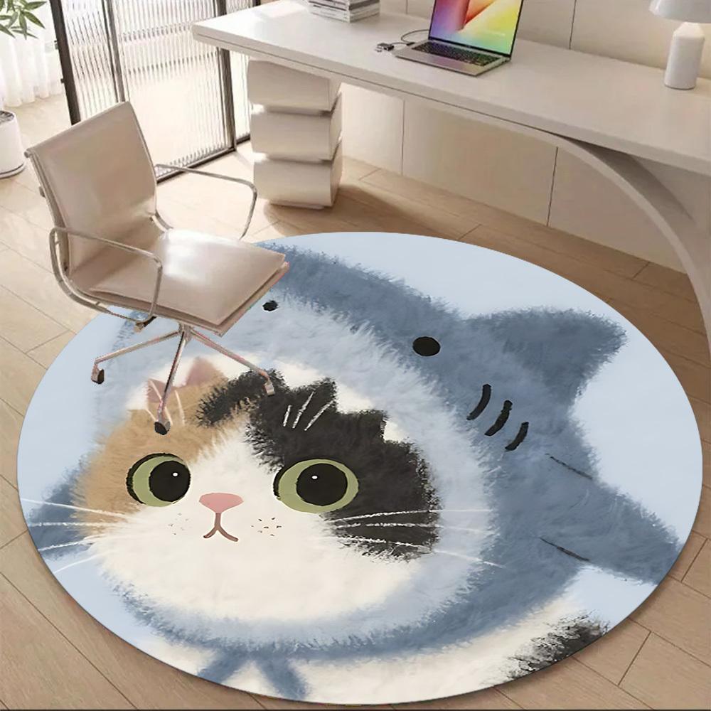 1PC Cat Kitten Office Round Area Rug, Mat Suitable ForOffice, Under Office Chairs Bedroom Living Room Home Decor, Room Deco