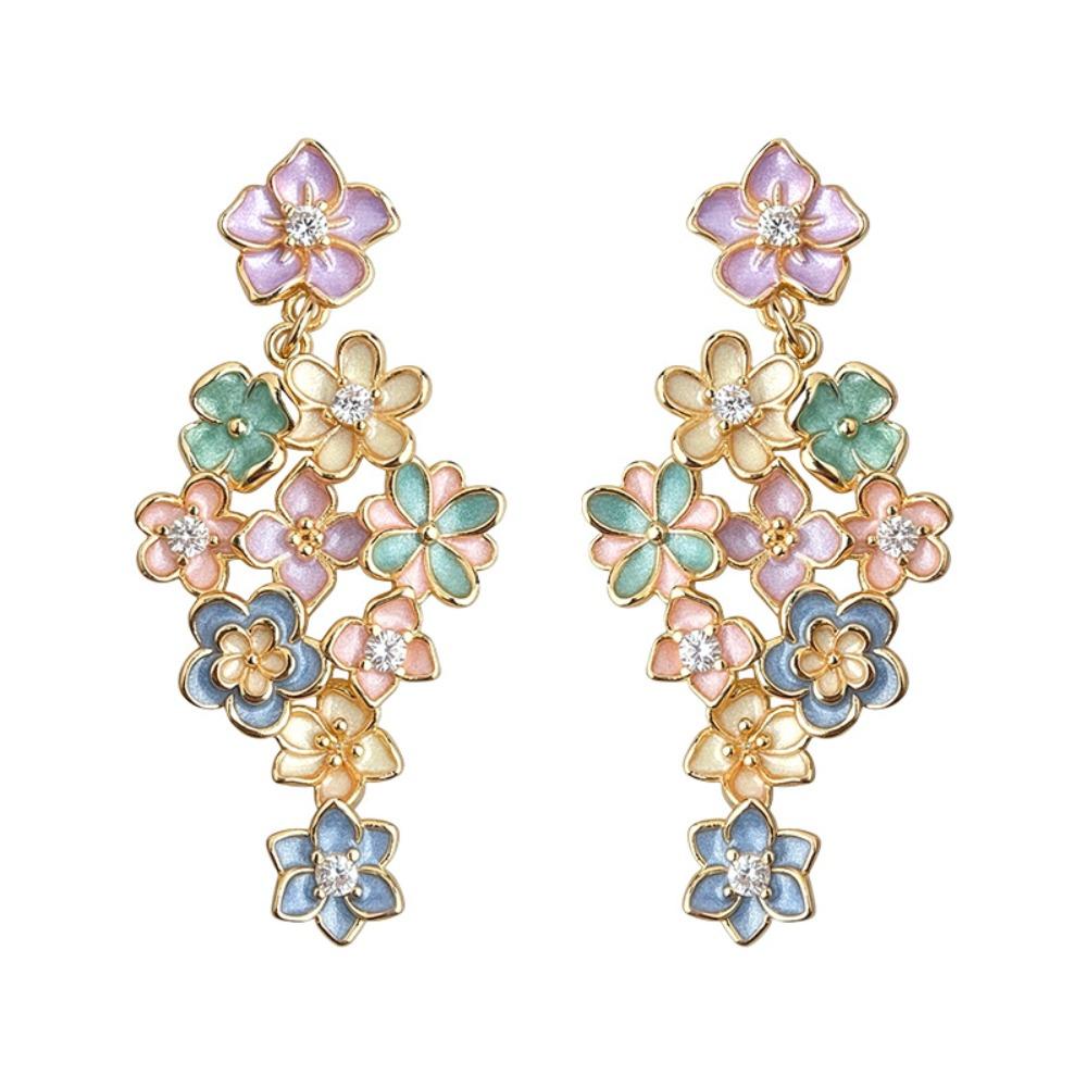 1 pair Temperament Tassel Flower Eardrops Jewelry Dripping Glaze Earrings  Bride разноцветный