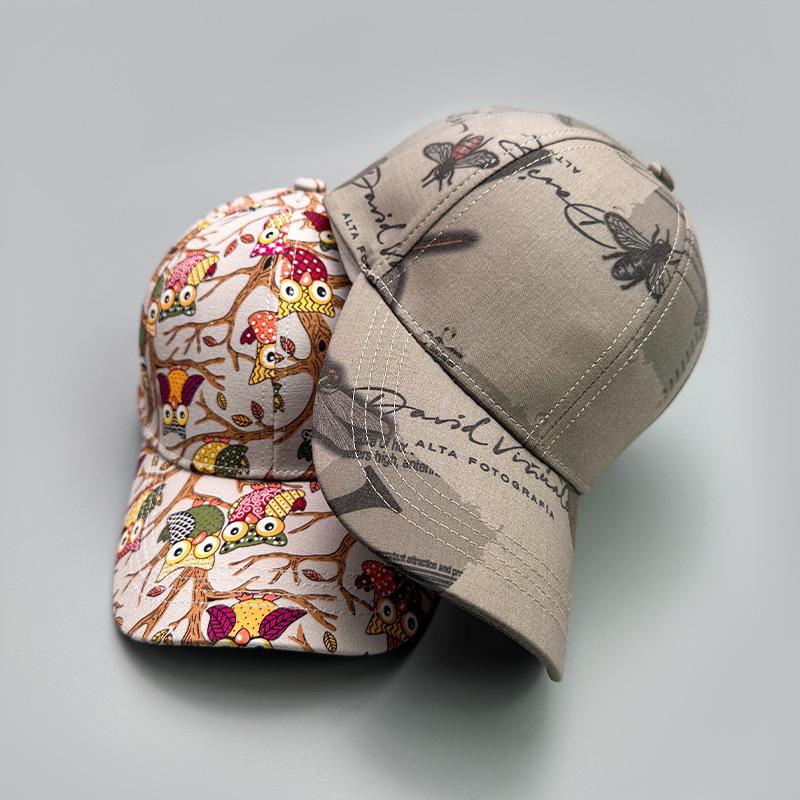 British Cartoon Print Owl Letter Baseball Cap Men'S And Women'S Sunshade Personality Street Cap