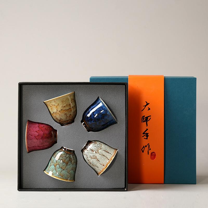 Japanese Style Kung Fu TeaCup Set Creative Household Tea Cup Master Cup Teaset Personal Water Cup Tea Ceremony Gift Box New