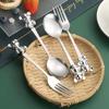 2PCS Bear Cartoon Spoon Fork Creative Fruit Fork Cute Bear Stainless Steel Spoon Western Food Spoon Soup Spoon Dessert Spoon