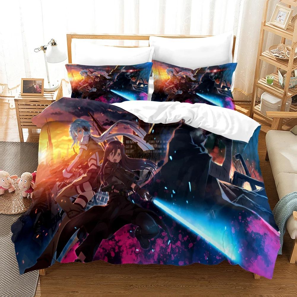 High Quality 3D Digital Printed Sword Art Online Pattern Duvet Cover with Pillow Cover Bedding Set Anime Bed Set Bedroom Deocr