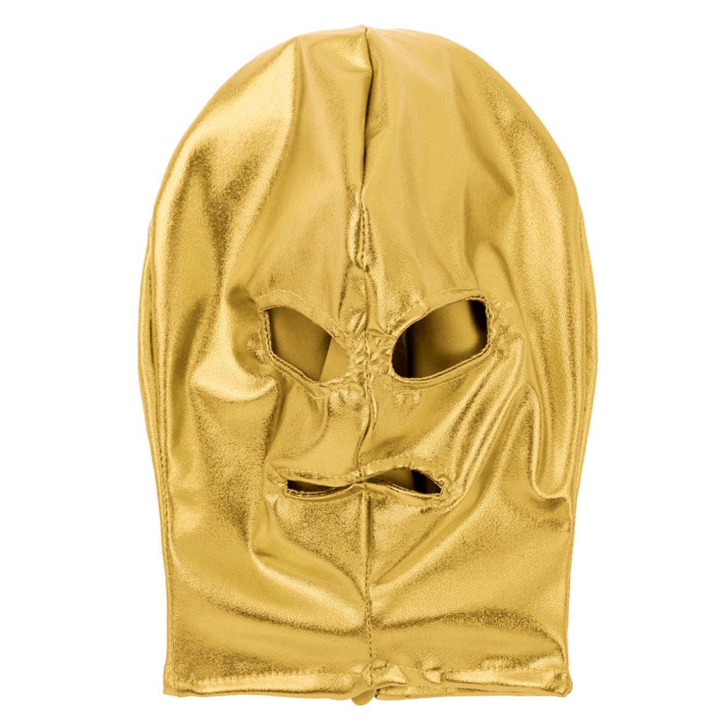 Men Women Shiny Latex Headgear Open Mouth and Eyes 3-Hole Full Face Mask Hood Zentai Costume