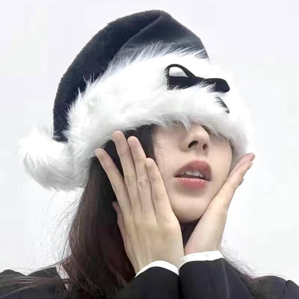 Ny Röd Julhatt Svart Damturban Jultomtehatt Cosplaytillbehör Rosettdekorerad Keps Festtillbehör