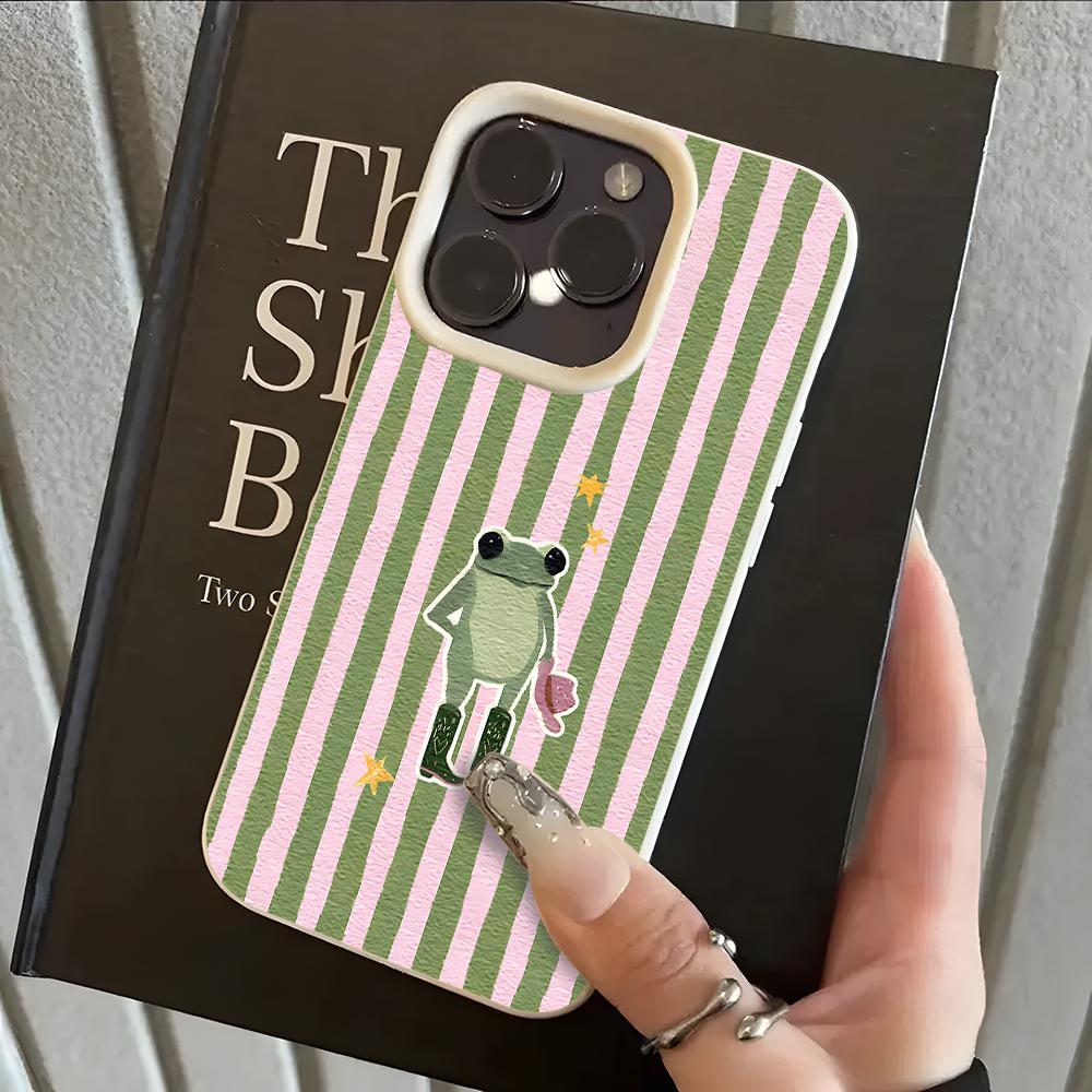 Funny Cowboy Frog Pattern Lychee Soft Phone Case For iPhone 17 16 15 14 13 12 11 Pro Max Air 14 15 Plus X Xs XR Shockproof Cover