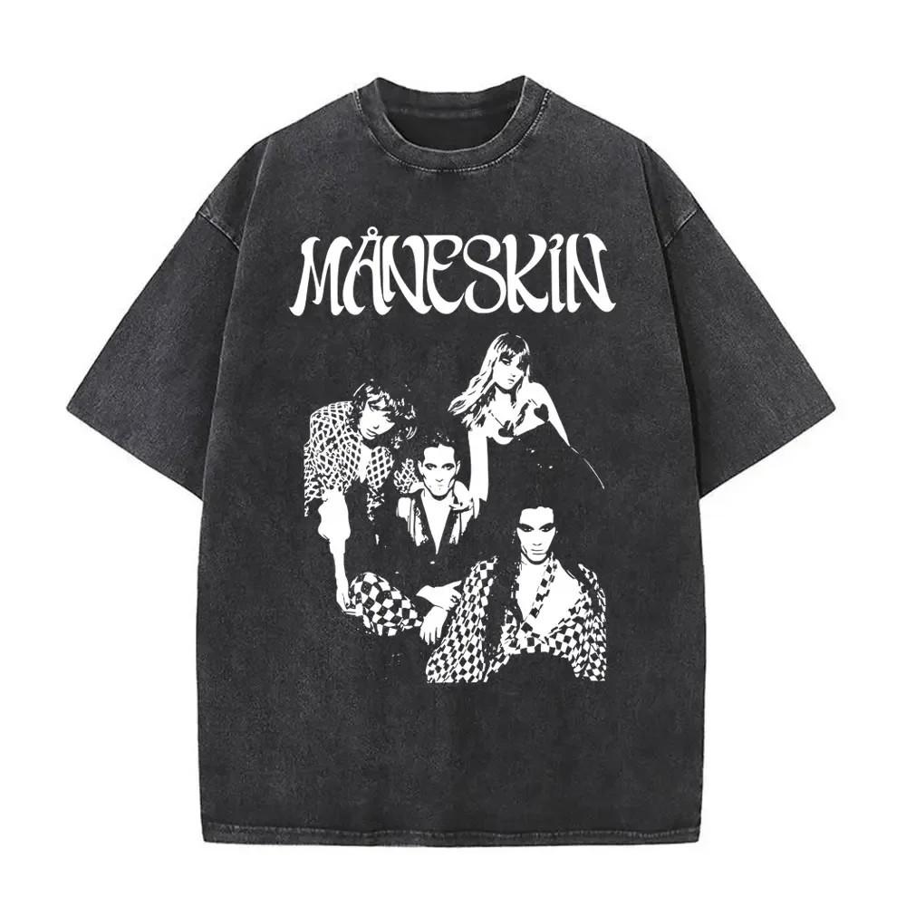 Maneskin Cotton Oversized Mneskin TShirt Washed Italian Rock Band Tee Unisex