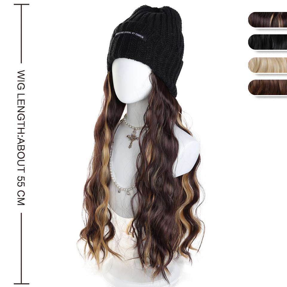 Synthetic Wig Hat Wig Warm Knitted Hat with Water Ripple Curls Women's Hat Wig Suitable for Daily Wear in Winter and Autumn