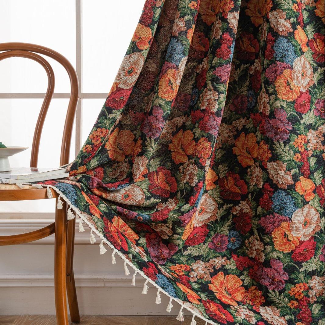 

Жаккардовые шторы с цветочным и птичьим узором Готовые шторы для кухни Эркеры Полузатемнение 150x160cm&Grommet Top ирис