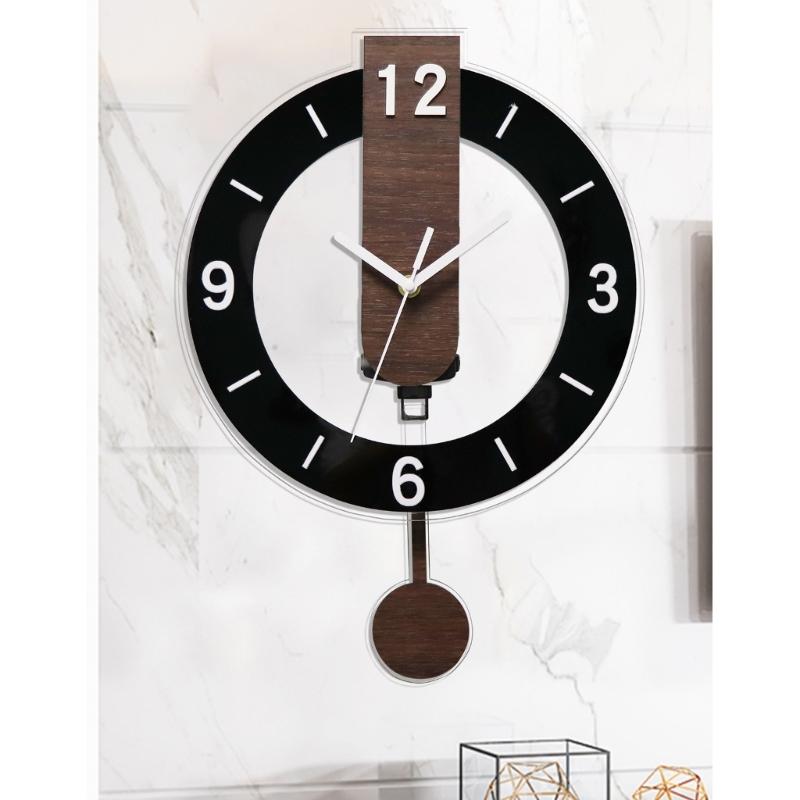 Noiseless Quiet Wall Clock Wooden Grains Acrylic Aesthetic Arabic Numerals Indoor Hanging Swing Clock with Pendulum
