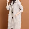 Retro Twisted Knitted Cardigan for Women Large-sized Mid-length Sweater Coat Autumn and Winter Wear Knee-length Hooded Knitted Overcoat