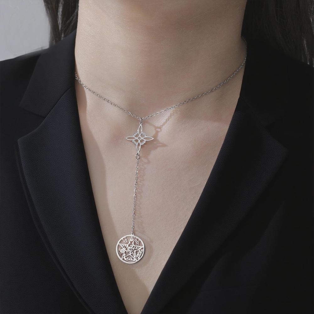 Collar Doble Amuleto Protección Nudo de Bruja Pentagrama Tetragrammaton Acero Inoxidable Joyería de Protección Venta al por Mayor