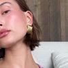 Chic Stainless Steel 18K Gold Wave Pattern Earrings - Light Luxury Geometric Studs
