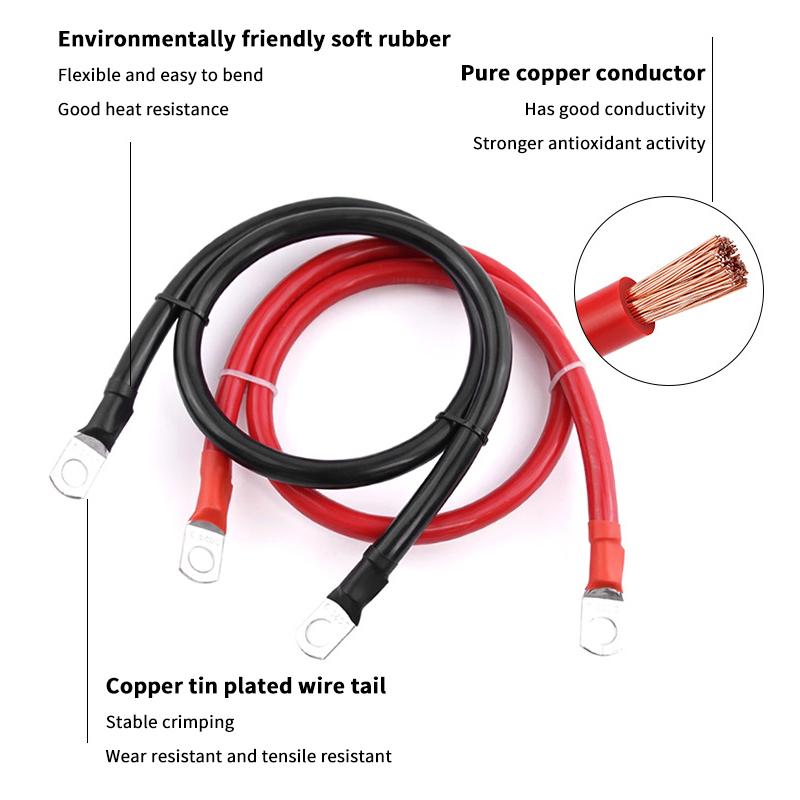 Battery Connect Inverter Cable Silicone Cable With Lug Cable Soft Terminal Wire Black Red M6 M8 M10 9Awg 7Awg 5Awg 4Awg 2Awg