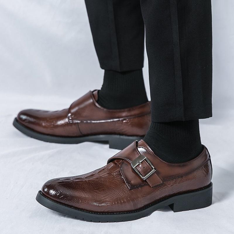 Fashion New Men's Pointed Patent Leather Dress Casual Shoes Male Monk Strap Loafers Wedding Dress Business Homecoming Footwear