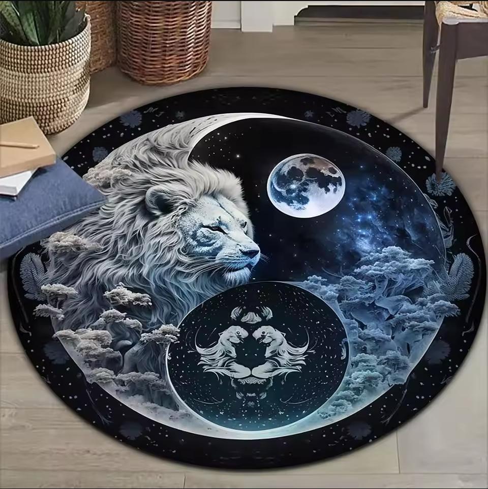 Noble Twin Wolf King Printed Round Carpet Anti Slip Easy Clean Ideal Carpet for Home or Vacation Homes Durable and Affordable