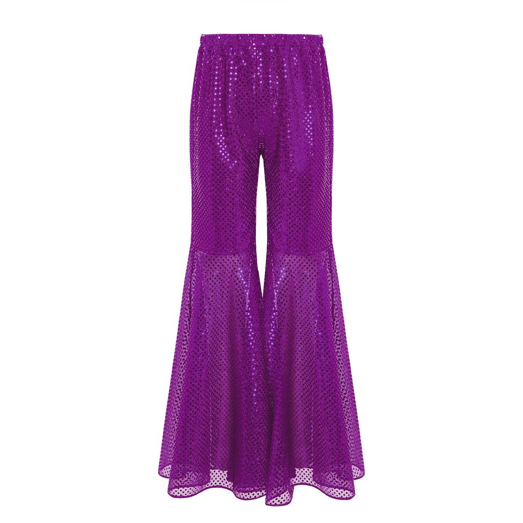 Mädchen Hip Hop Jazz Tanzkostüm Glitzernde Pailletten Schlaghosen Elastischer Bund Glockenhosen