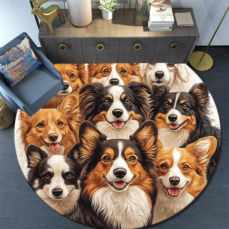 Dogs Collage Round Area Rug,Carpet Rug for Living Room Bedroom Sofa Playroom Decor,Non-slip Floor Mat