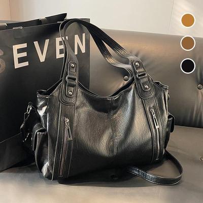 Retro Women's Versatile Fashion Tote Bag with Rivets – Large Capacity Single Shoulder, Underarm, and Crossbody Handbag
