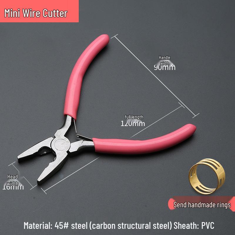 Pink DIY Multifunctional Jewelry Pliers Set: 5" Needle-Nose, Round-Nose, and Angled Pliers. Ideal for crafting and detailed work.