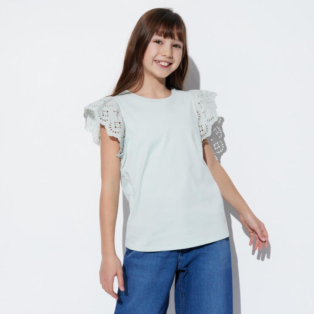 

ФУТБОЛКА С ВЫШИВКОЙ UNIQLO ДЛЯ ДЕВОЧЕК С КОРОТКИМ РУКАВОМ