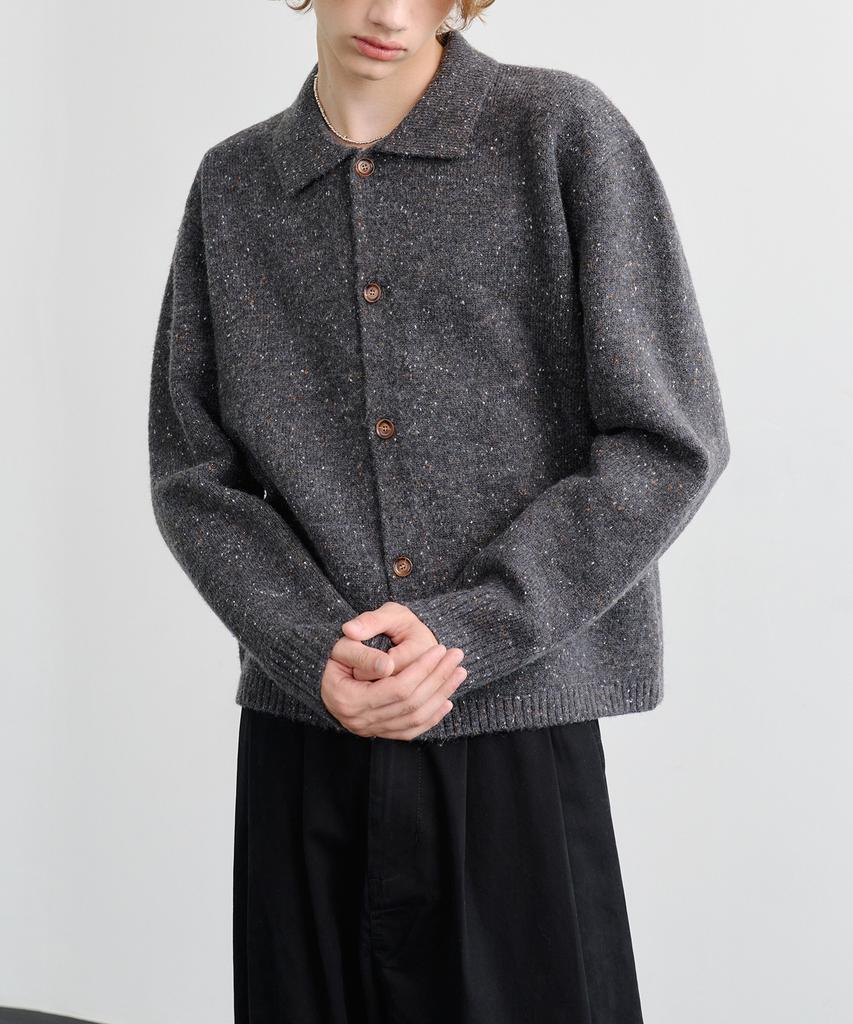 Knouun Nep Yarn Collar Cardigan (Charcoal)