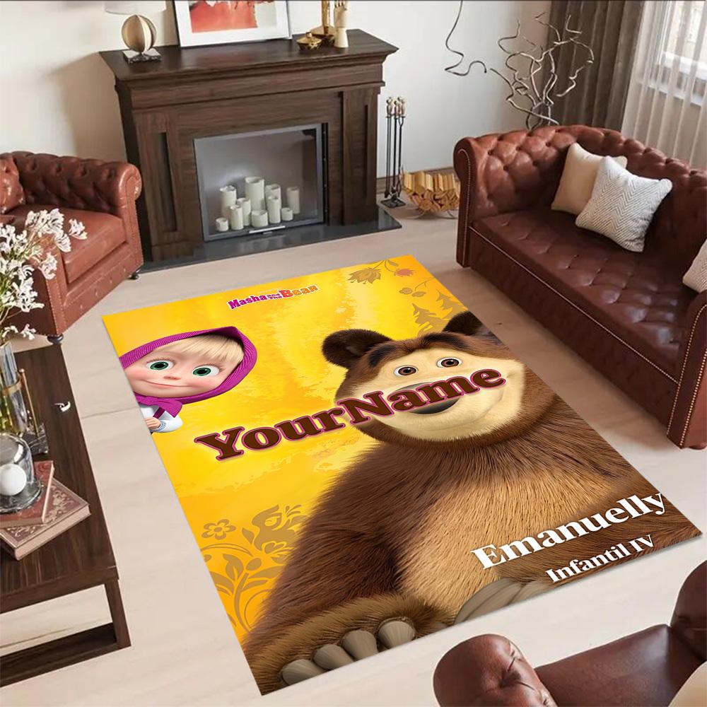 Masha Bear Personalized Name Floor Mat Suitable for Kitchen Balcony Living Rooms Dining Room Anti-slip Rug Anime Office Decor