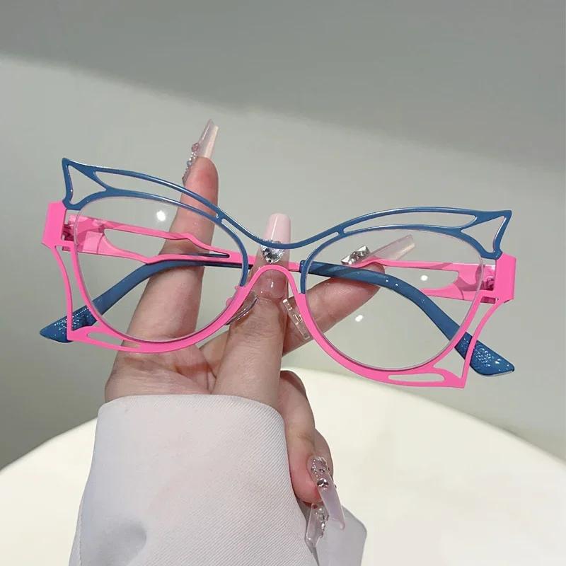 Butterfly Shaped Eyeglasses Women Fashion Hollowed Rim Blue Light Blocking Optical Frames Trendy Stylish Design Glasses