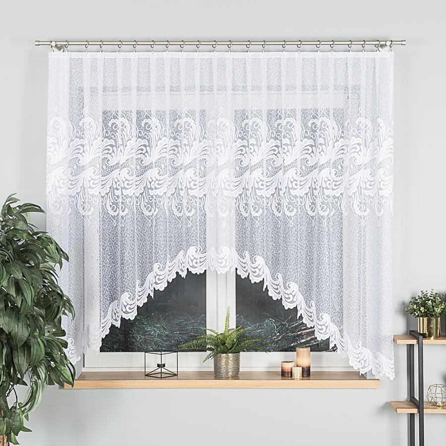 Iwona - Ready-made Jacquard Curtain with Bottom Trim - - White