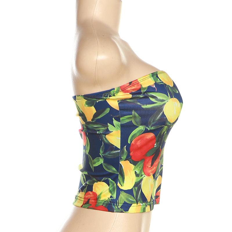 Women's Wrap Chest Crop Tops Y2K LemonPrint Strapless Bandeau Tube Tops Hotsweet Summer Off Shoulder Backless Tank