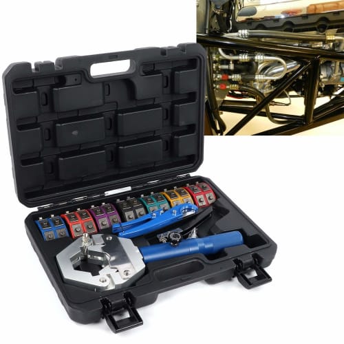 Hydraulic Hose Crimper, Portable Handheld Hydraulic Hose Crimping Tool for Air Conditioning Repair, 7-Die Set Hydraulic A/C Hose Crimper Kit for BH Ai