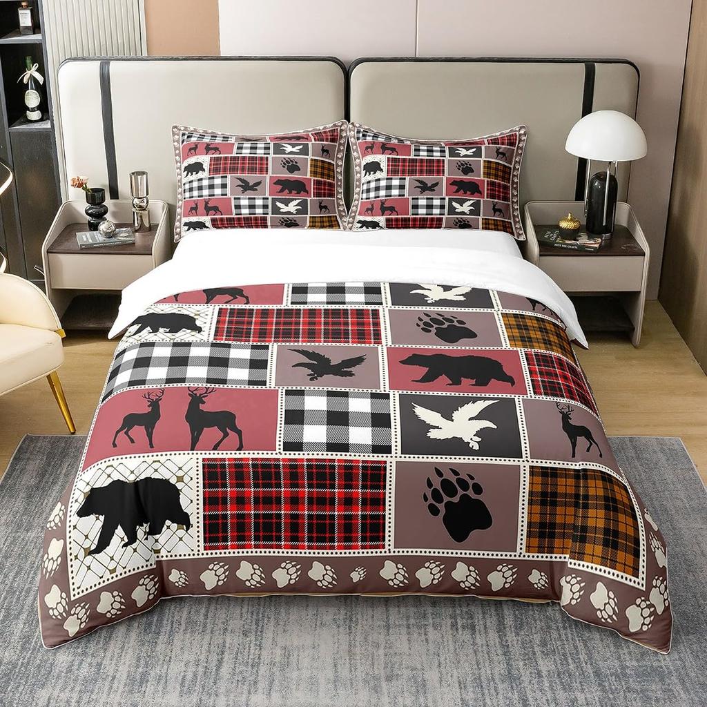 Buffalo Plaid Bedding Collection For Cabin Decor Queen Wild Animal Comforter Cover Duvet Cover Queen King Size Quilt Cover 3 Pieces