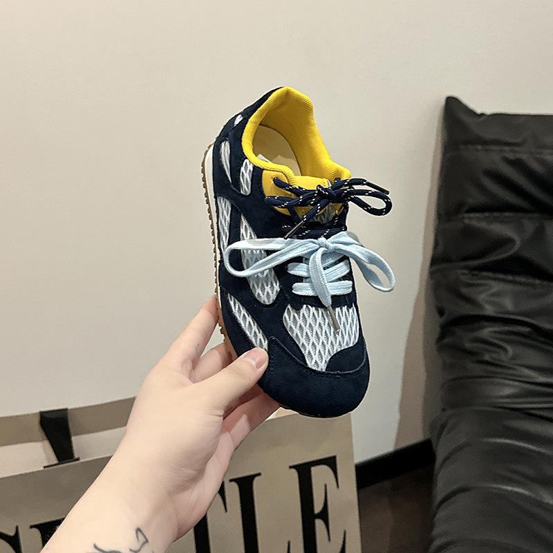 Retro fashion casual contrasting casual shoes women's 2025 summer thin mesh breathable German training shoes lace-up single shoes