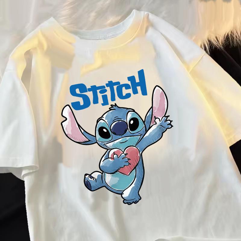 Funny 100 Cotton Stitch Love Graphic Print TShirt for Women Casual Short Sleeve Tee Cartoon Design