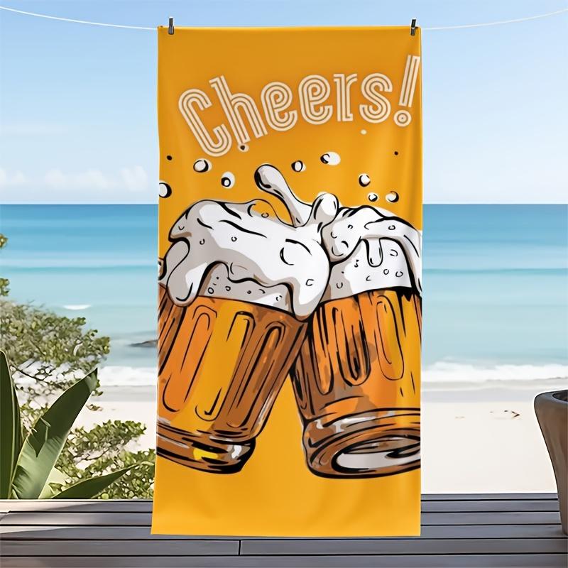 Beer Beach Towel - Funny Cheers Toast Design, Two Clinking Beer Mugs With Foam, Party Lover Gift, Soft Microfiber Multiple Sizes