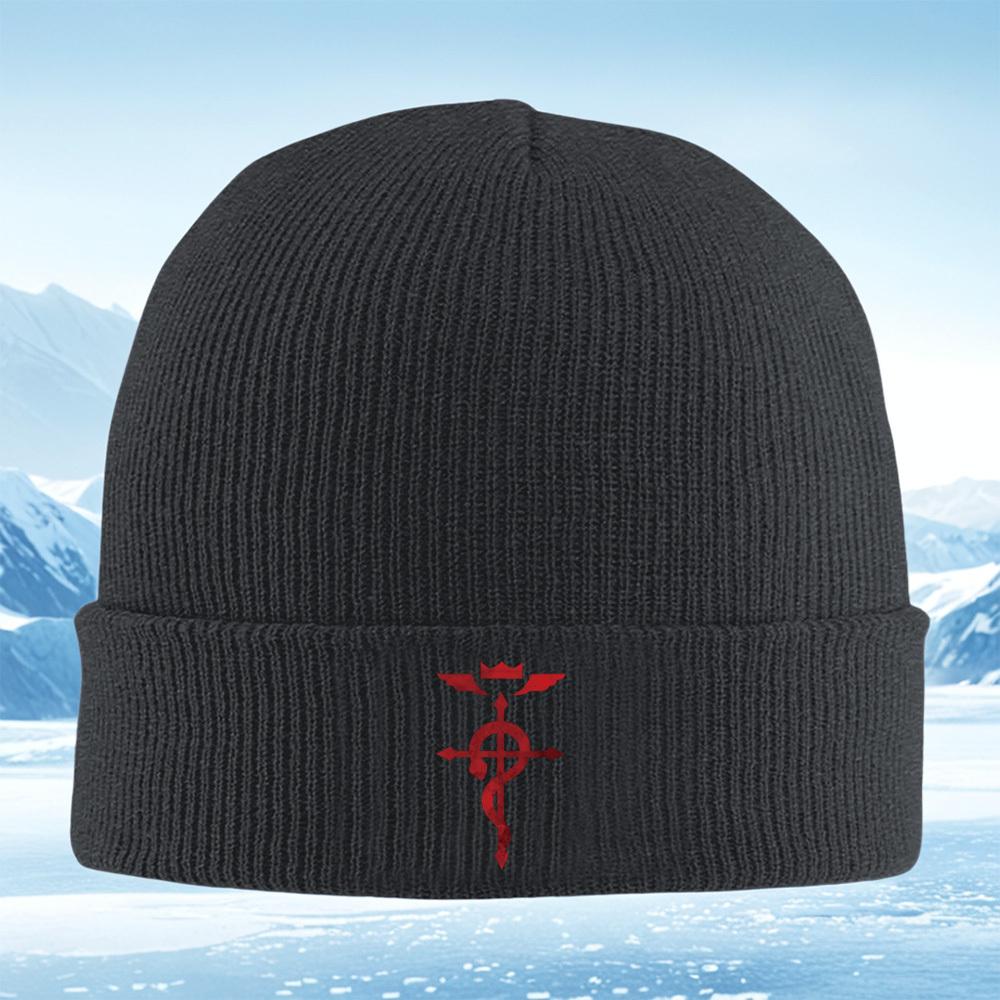 Symbolic red alchemy winged crown Men Women Unisex Knitted Hat Beanie Pullover Cap Winter Thermal Warm Christmas Outdoor Cycling